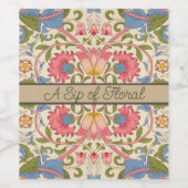 William Morris Lodden Bloempatroon Pastel  Wijn Etiket (Enkel label)
