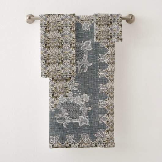 William Morris  Lodden Gray Gold Lace Bad Handdoek (Insitu)