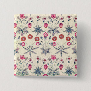 William Morris madeliefje bloempatroon rood oranje Vierkante Button 5,1 Cm