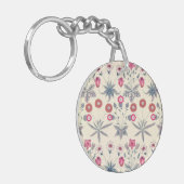 William Morris Madeliefjes Bloemmotief Rood Oranje Sleutelhanger (Voorkant Links)