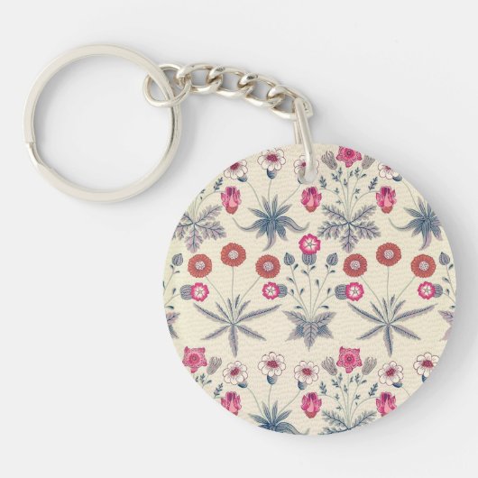 William Morris Madeliefjes Bloemmotief Rood Oranje Sleutelhanger (Voorkant)
