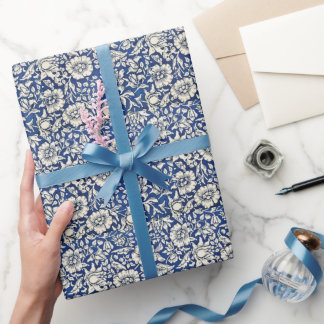William Morris Mallow Bloemen Bloemen Bloemen Blau Cadeaupapier