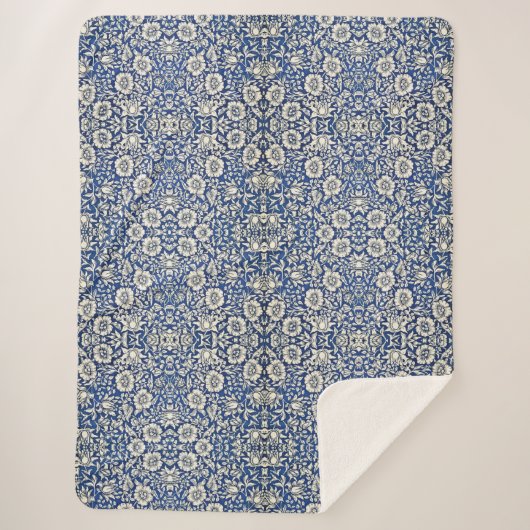 William Morris Mallow Bloemen Bloemen Bloemen Blau Sherpa Deken (Voorkant)