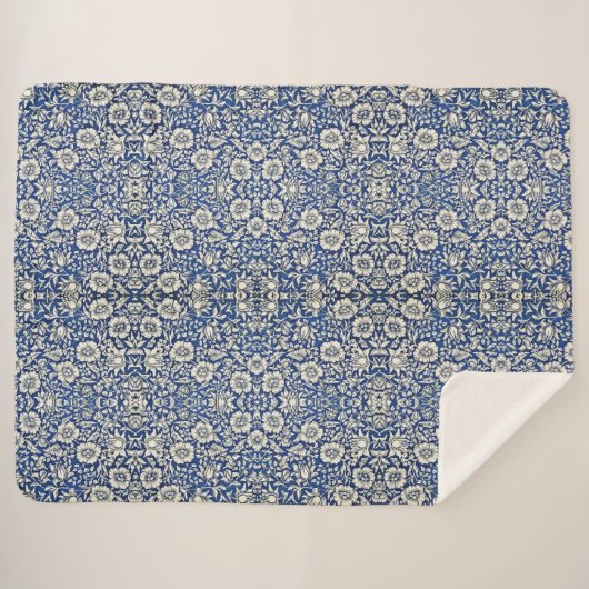 William Morris Mallow Bloemen Bloemen Bloemen Blau Sherpa Deken (Voorkant (horizontaal))