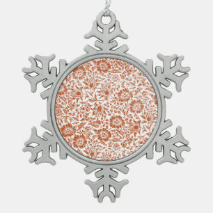 William Morris Mallow Patroon: Terracotta Bloemen Tin Sneeuwvlok Ornament
