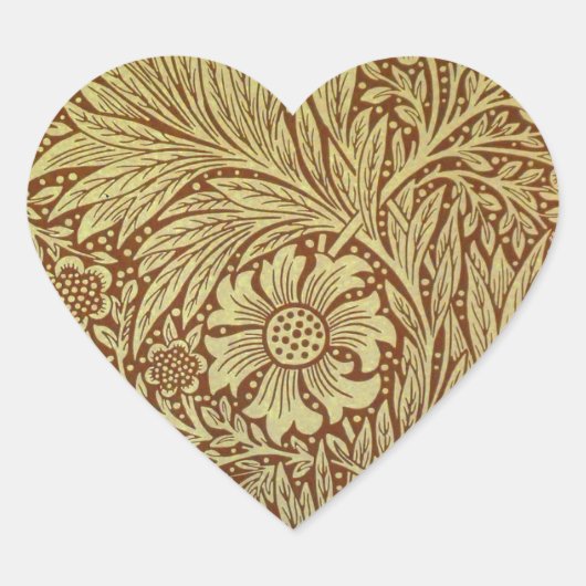 William Morris Marigold Antiek Bloemmotief Hart Sticker (Voorkant)