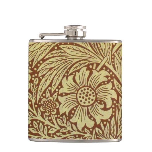 William Morris Marigold Antiek Bloemmotief Heupfles (Voorkant)