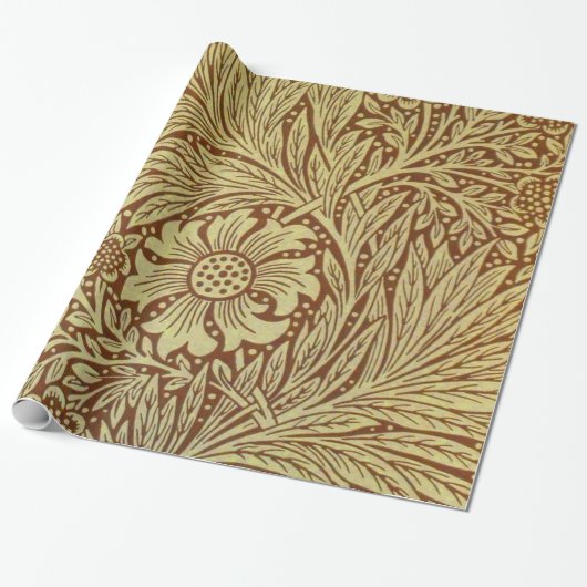 William Morris Marigold Antiek Bloempatroon Cadeaupapier (Uitgerold)