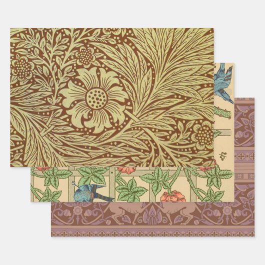 William Morris Marigold Antiek Bloempatroon Inpakpapier Vel (Set)