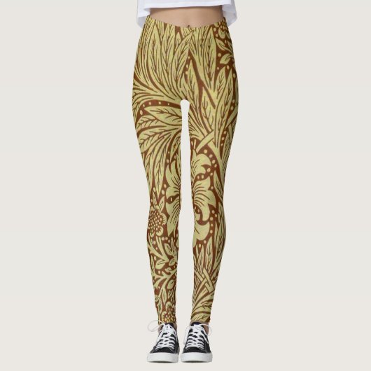 William Morris Marigold Antiek Bloempatroon Leggings (Voorkant)