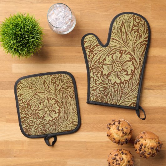 William Morris Marigold Antiek Bloempatroon Ovenwant & Pannenlap Set (Top down)