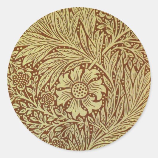 William Morris Marigold Antiek Bloempatroon Ronde Sticker (Voorkant)