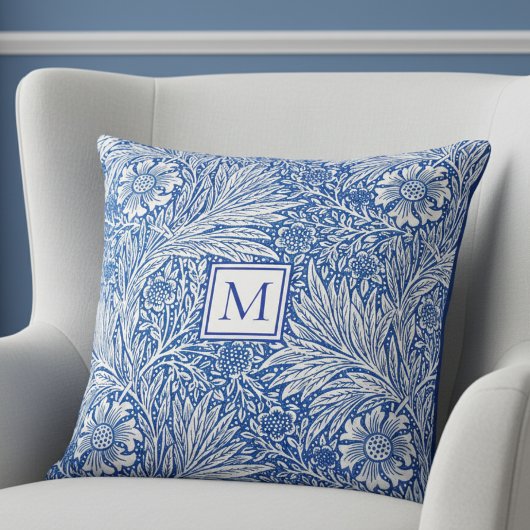 William Morris Marigold Blauwe Monogram Kussen