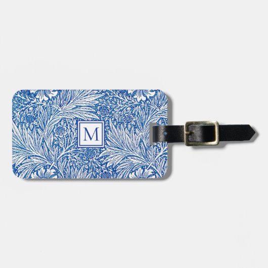 William Morris Marigold Blue Monogram Bagagelabel (Voorkant horizontaal)