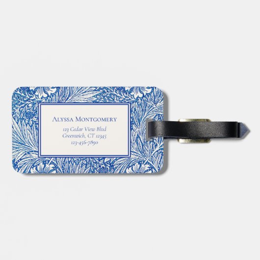 William Morris Marigold Blue Monogram Bagagelabel (Achterkant horizontaal)
