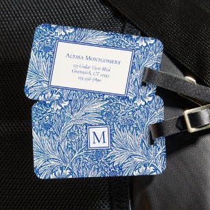 William Morris Marigold Blue Monogram Bagagelabel