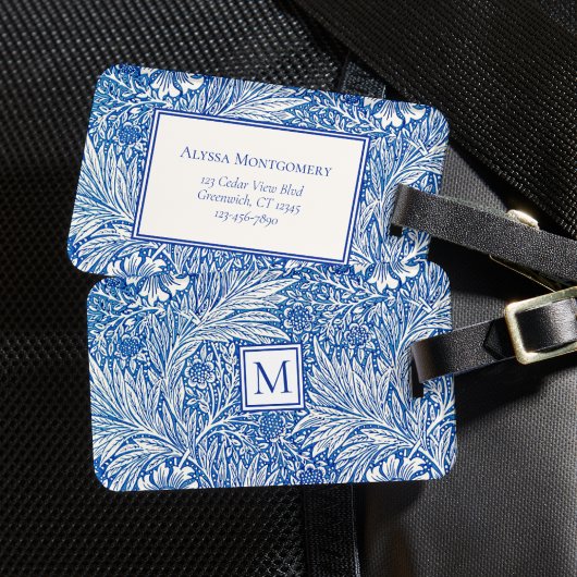 William Morris Marigold Blue Monogram Bagagelabel