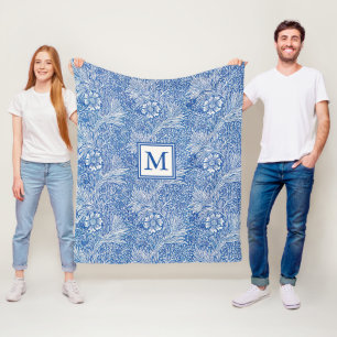 William Morris Marigold Blue Monogram Fleece Deken