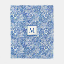 William Morris Marigold Blue Monogram Fleece Deken