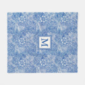 William Morris Marigold Blue Monogram Fleece Deken (Voorkant (Horizontaal))