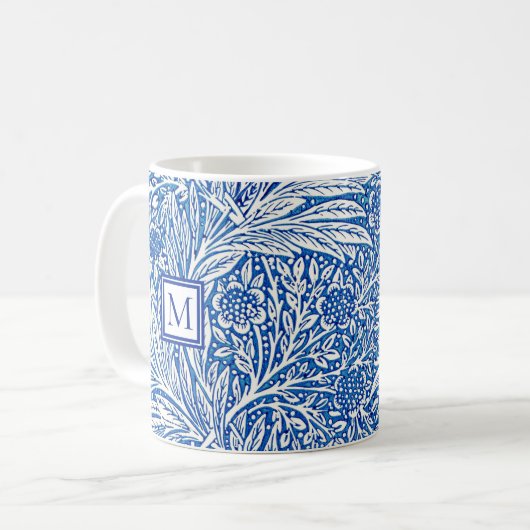 William Morris Marigold Blue Monogram Koffiemok (Voorkant links)