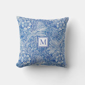 William Morris Marigold Blue Monogram Kussen (Voorkant)