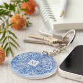 William Morris Marigold Blue Monogram Sleutelhanger (Voorkant Rechts)