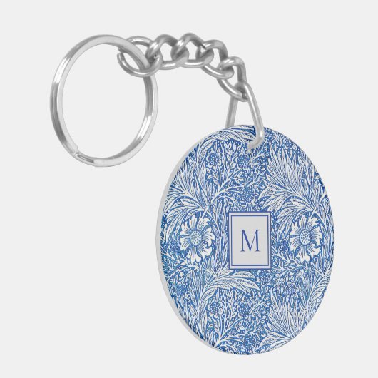 William Morris Marigold Blue Monogram Sleutelhanger (Voorkant Links)