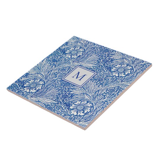 William Morris Marigold Blue Monogram Tegeltje (Zijkant)