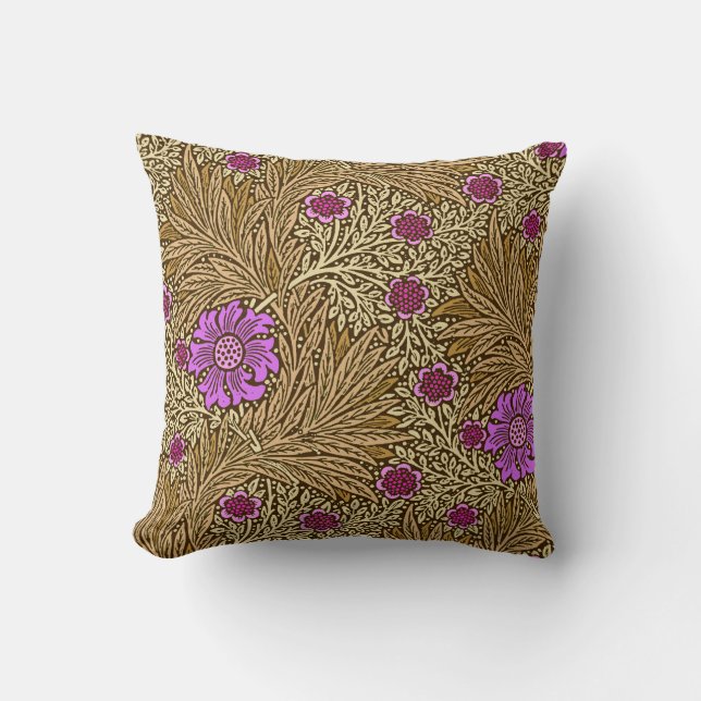 William Morris Marigold, Brown, Beige en Violet Kussen (Voorkant)