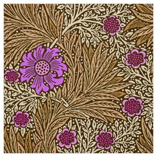 William Morris Marigold, Brown, Beige en Violet Stof (Swatch)