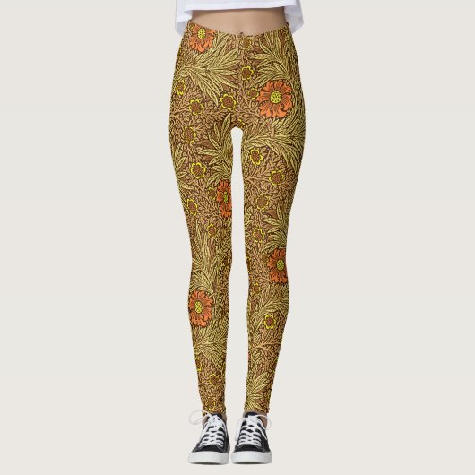 William Morris Marigold, Copper Brown en Sinaasapp Leggings (Voorkant)