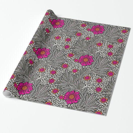 William Morris Marigold, Grijs / Grijs en Wit Cadeaupapier (Uitgerold)