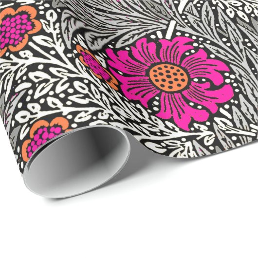 William Morris Marigold, Grijs / Grijs en Wit Cadeaupapier (Rol Hoek)