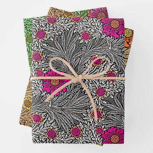 William Morris Marigold, Groen, Bruin & Grijs Inpakpapier Vel (In situ)
