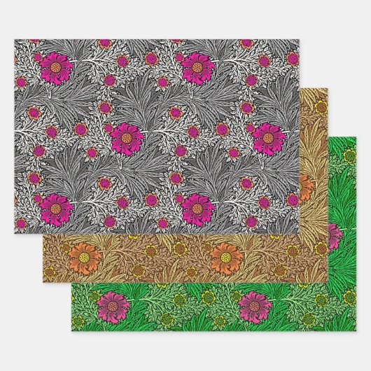 William Morris Marigold, Groen, Bruin & Grijs Inpakpapier Vel (Set)