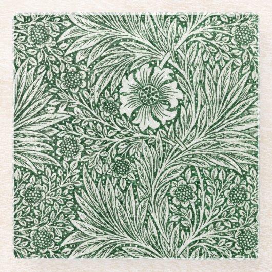 William Morris Marigold Groene Bloembloem Glazen Onderzetter (Voorkant)