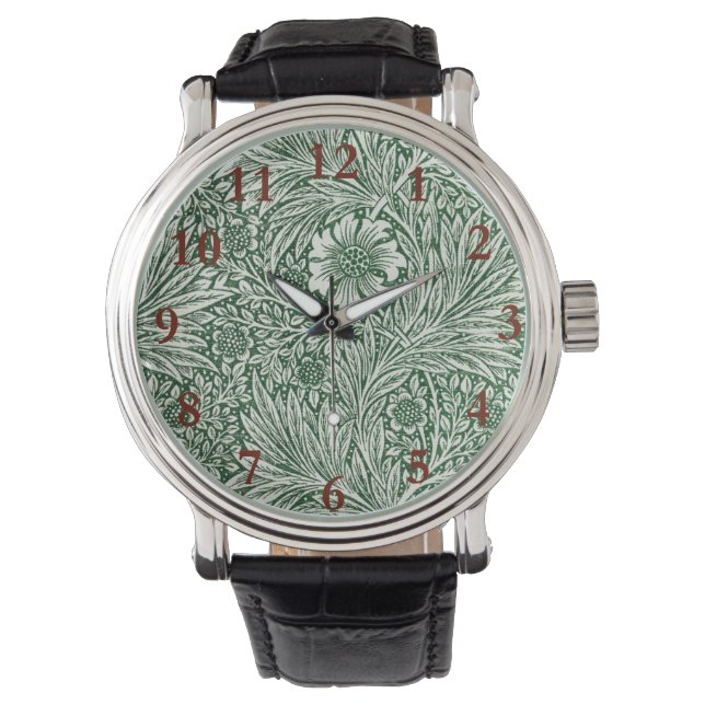 William Morris Marigold Groene Bloembloem Horloge (Voorkant)