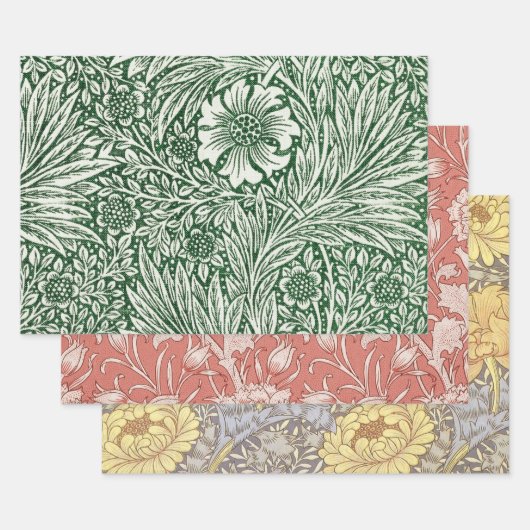 William Morris Marigold Groene Bloembloem Inpakpapier Vel (Set)