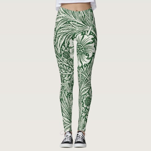William Morris Marigold Groene Bloembloem Leggings (Voorkant)