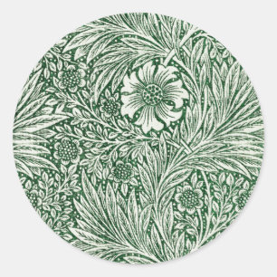 William Morris Marigold Groene Bloembloem Ronde Sticker