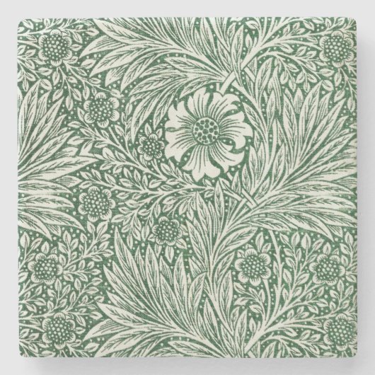 William Morris Marigold Groene Bloembloem Stenen Onderzetter (Voorkant)