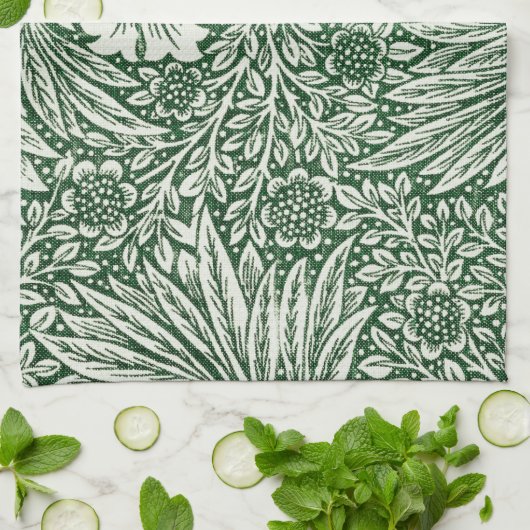 William Morris Marigold Groene Bloembloem Theedoek (Gevouwen)