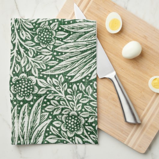 William Morris Marigold Groene Bloembloem Theedoek (Quarter Fold)