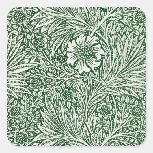William Morris Marigold Groene Bloembloem Vierkante Sticker (Voorkant)