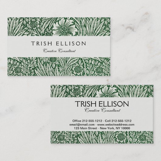 William Morris Marigold Groene Bloembloem Visitekaartje (Voorkant / Achterkant)