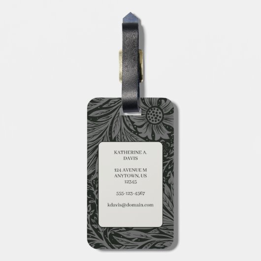  William Morris Marigold Pattern Bagagelabel (Achterkant verticaal)