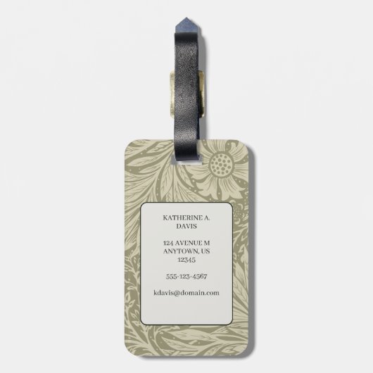 William Morris Marigold Pattern Bagagelabel (Achterkant verticaal)