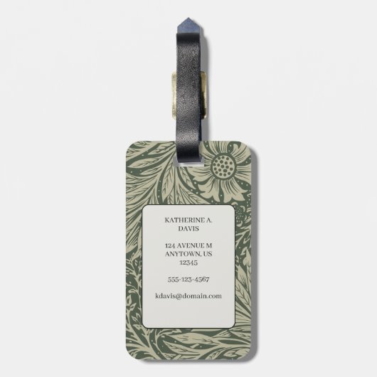 William Morris Marigold Pattern Bagagelabel (Achterkant verticaal)