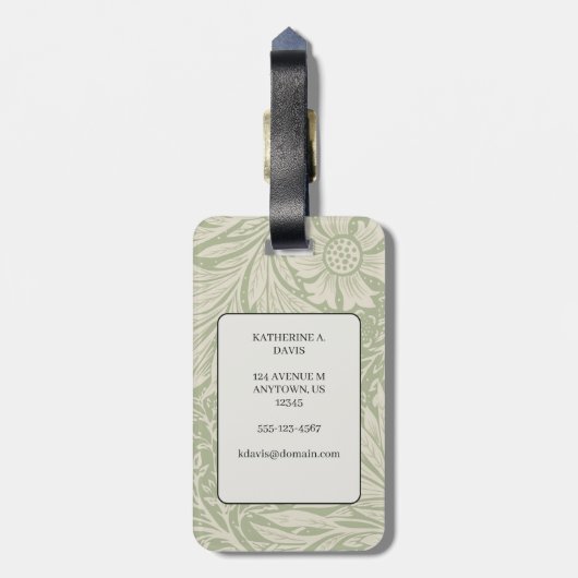  William Morris Marigold Pattern Bagagelabel (Achterkant verticaal)